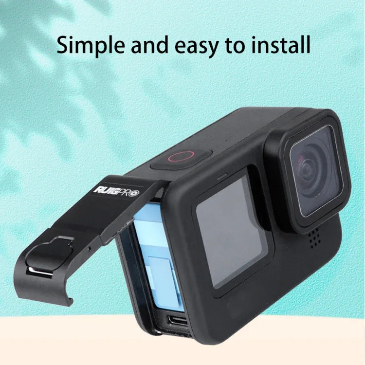 Tampa Lateral de Interface para Bateria em Liga de Alumínio RUIGPRO para GoPro HERO10 Black / HERO9 Black, Tampa Lateral em Liga de Alumínio