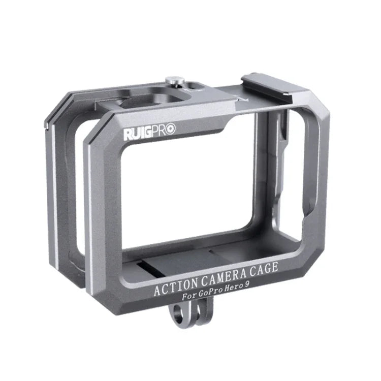 RUIGPRO para GoPro HERO10 Black / HERO9 Black Estrutura de Moldura de Metal para Montagem Protetora com Base de Duplo Cold Shoe, Cinzento Prateado