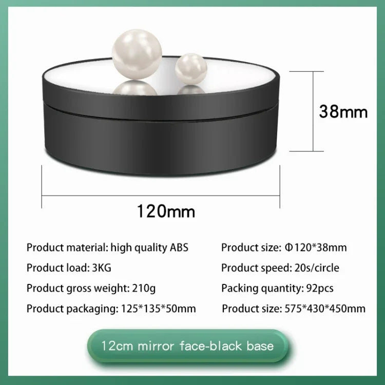 Espelho Giratório 360 Graus de 12cm para Suporte Elétrico de Exposição, Acessório para Filmagem, Carga: 3kg, Espelho Preto 12cm, Espelho Branco 12cm