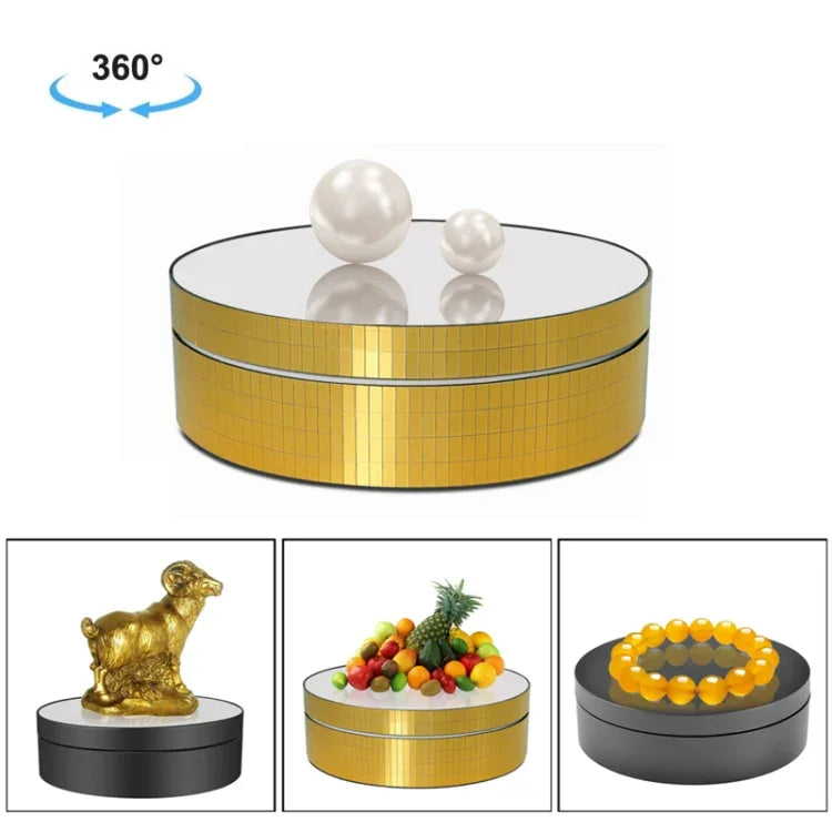 Espelho Giratório 360 Graus de 12cm para Suporte Elétrico de Exposição, Acessório para Filmagem, Carga: 3kg, Espelho Dourado com Lantejoulas 12cm, Espelho Prateado com Lantejoulas 12cm