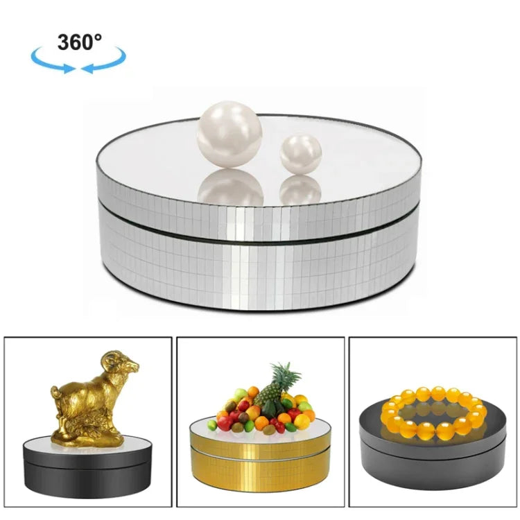 Espelho Giratório 360 Graus de 12cm para Suporte Elétrico de Exposição, Acessório para Filmagem, Carga: 3kg, Espelho Dourado com Lantejoulas 12cm, Espelho Prateado com Lantejoulas 12cm