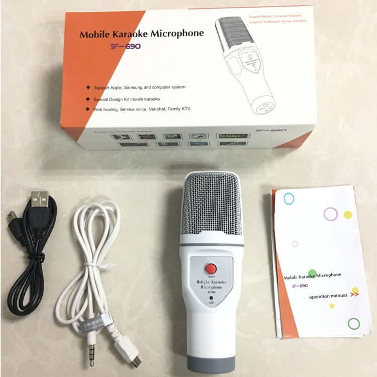 Microfone Condensador para Karaoke e Gravação de Telemóvel SF-690, Microfone Capacitor Profissional para Karaoke e Chat ao Vivo
