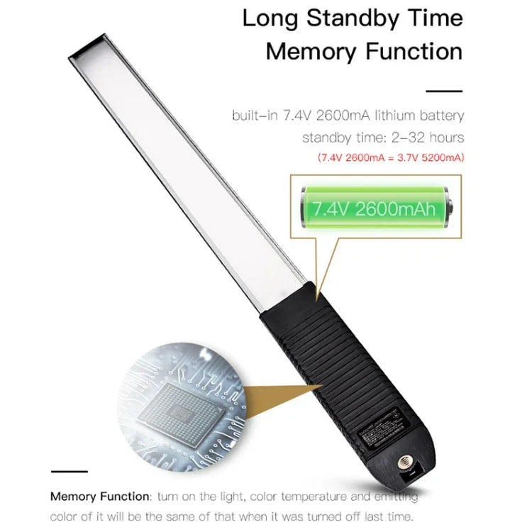LUXCeO Q508A Bastão LED Fotográfico de 8 Cores Luz de Vídeo Impermeável Luz de Preenchimento LED Portátil com Controlo Remoto, Q508A