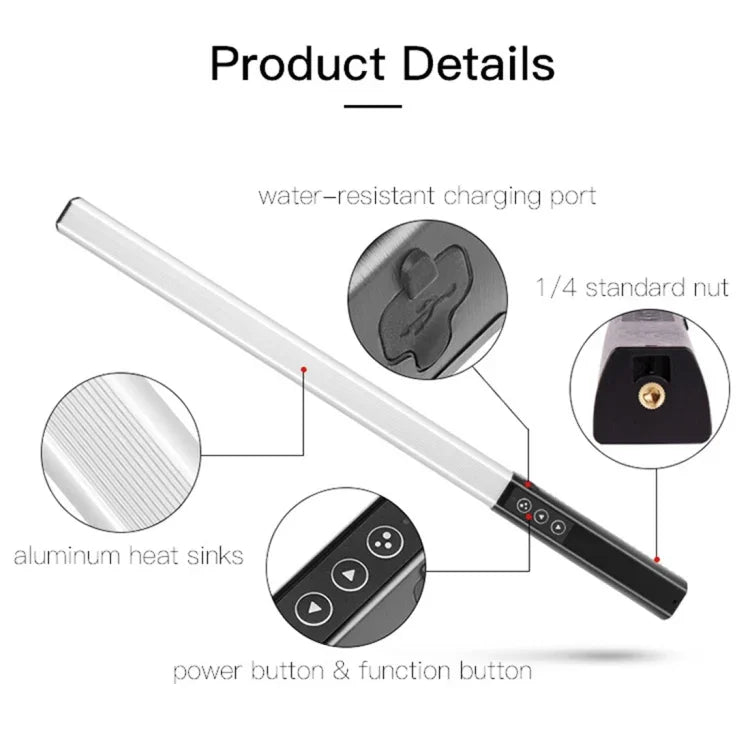 LUXCeO Q508A Bastão LED Fotográfico de 8 Cores Luz de Vídeo Impermeável Luz de Preenchimento LED Portátil com Controlo Remoto, Q508A