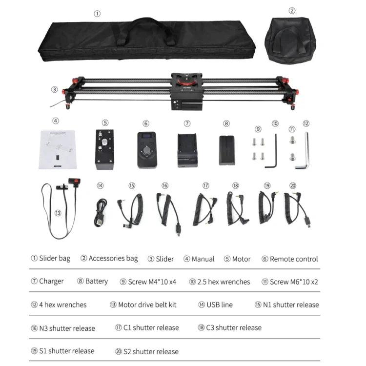 YELANGU L80TC Carril Deslizante Elétrico de 80cm com Controlo Remoto 2.4GHz para Câmaras SLR / Vídeo, L80TC 80cm