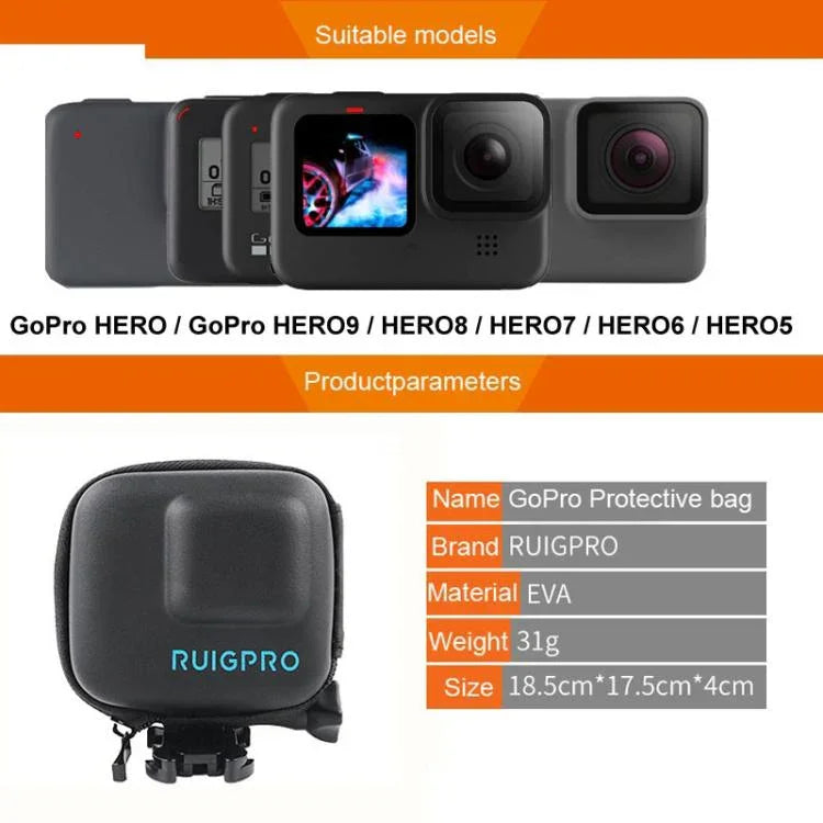 Caixa Protetora de Armazenamento EVA Super Mini RUIGPRO para GoPro Hero11 Black / HERO10 Black / HERO9 Black / HERO8 Black /7 /6 /5, Para GoPro HERO7 /6 /5