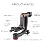 YELANGU A201 Cabeça de Tripé Gimbal Horizontal 360 Graus para Câmaras DV e SLR, A201