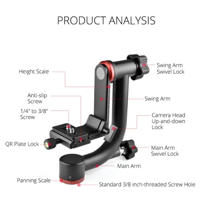 YELANGU A201 Cabeça de Tripé Gimbal Horizontal 360 Graus para Câmaras DV e SLR, A201