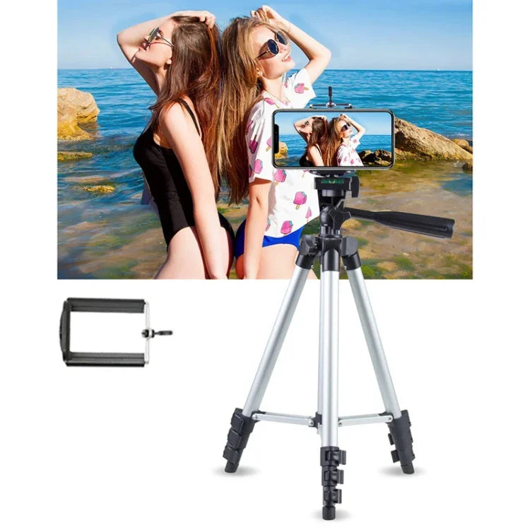 Tripé para Transmissão em Direto com Pernas Dobráveis em 4 Secções, Liga de Alumínio, Cabeça de Tripé U-Shape Tridimensional para Câmara DSLR & Digital, Altura Ajustável: 35-106cm, 3110 Prateado