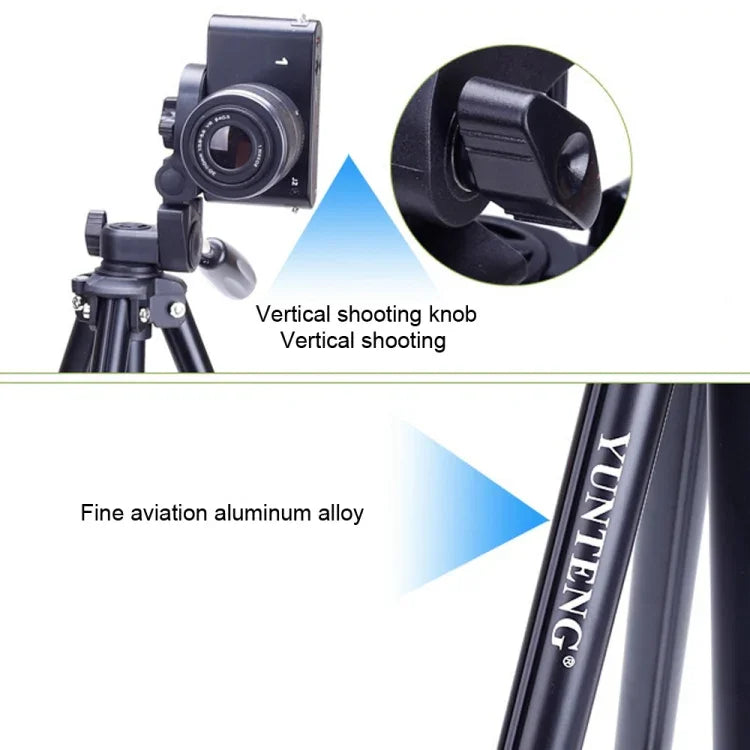 YUNTENG VCT-680RM Tripé com Pernas Dobráveis em 4 Secções, Liga de Alumínio, Cabeça de Tripé Tridimensional para Câmara DSLR & Digital, Altura Ajustável: 46-138cm, VCT-680RM