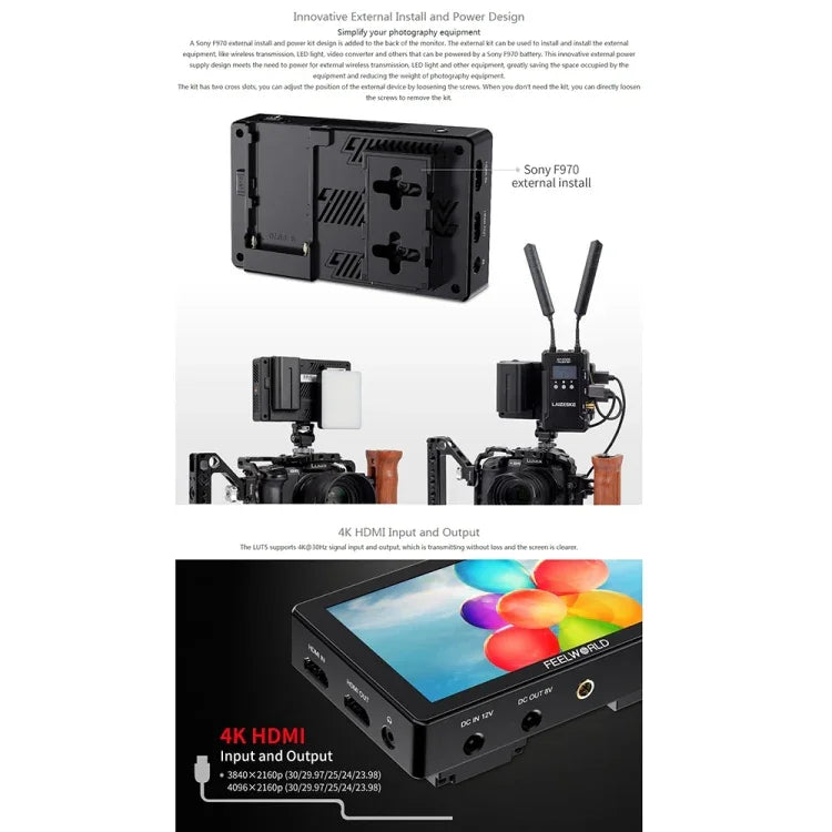 Monitor de Campo para Câmara DSLR FEELWORLD LUT5 Ecrã Tátil Ultra Brilhante 5.5 polegadas 3000nit, LUT5