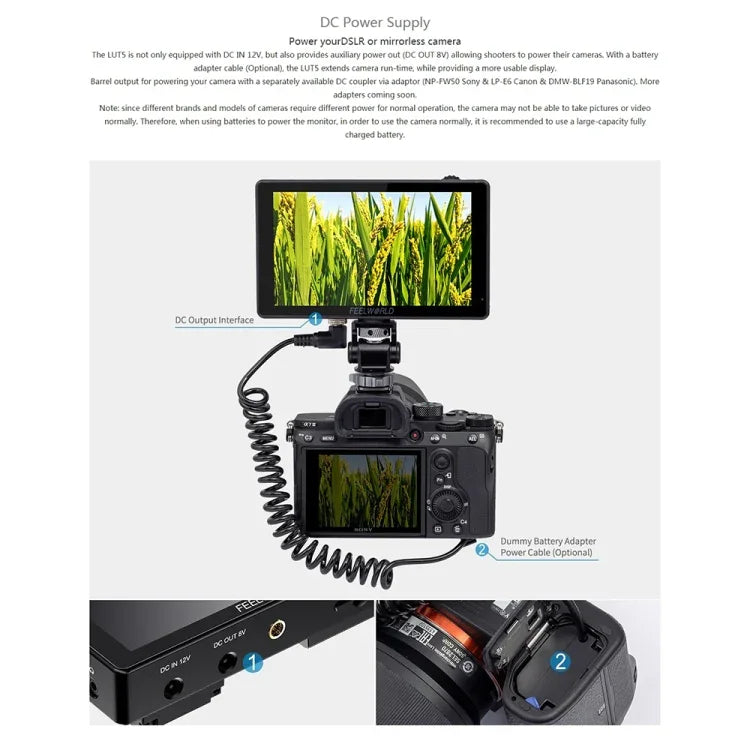 Monitor de Campo para Câmara DSLR FEELWORLD LUT5 Ecrã Tátil Ultra Brilhante 5.5 polegadas 3000nit, LUT5