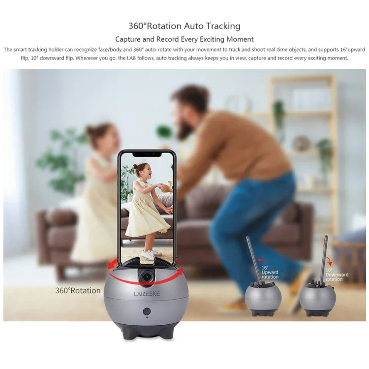 LAIZESKE LA8 Robot Inteligente Cameraman Suporte para Telemóvel com Seguimento Automático 360 Graus, LA8