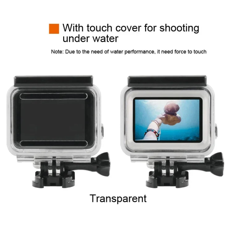 Caixa Protetora Impermeável 45m + Tampa Traseira com Ecrã Tátil para GoPro NEW HERO /HERO6 /5, com Fivela, Suporte Básico e Parafuso, Sem Necessidade de Remover a Lente, Ecrã Tátil (Transparente)