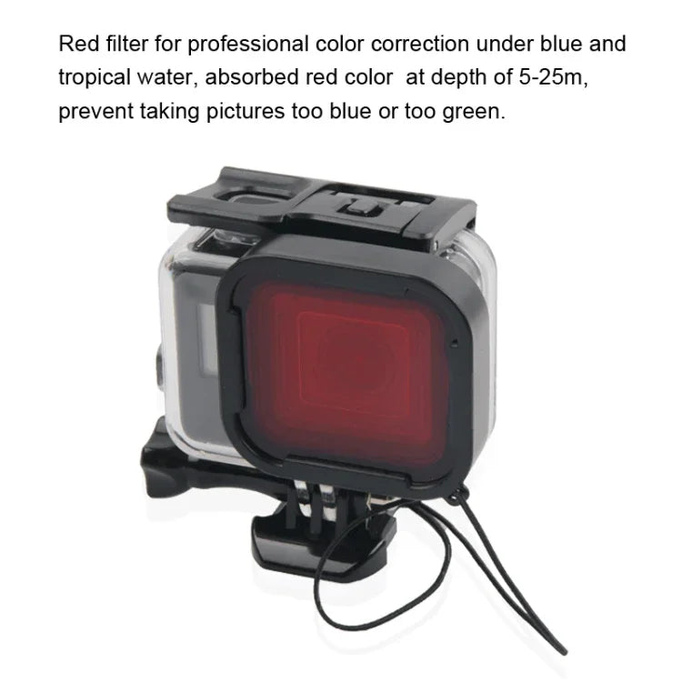 Caixa Protetora Impermeável 45m + Tampa Traseira com Ecrã Tátil para GoPro NEW HERO /HERO6 /5, com Fivela, Suporte Básico, Parafuso e Filtros (Roxo, Vermelho, Rosa), Sem Necessidade de Remover a Lente, Ecrã Tátil + Filtros (Transparente)