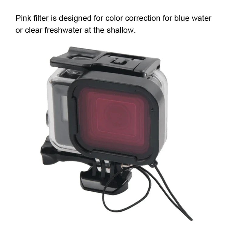 Caixa Protetora Impermeável 45m + Tampa Traseira com Ecrã Tátil para GoPro NEW HERO /HERO6 /5, com Fivela, Suporte Básico, Parafuso e Filtros (Roxo, Vermelho, Rosa), Sem Necessidade de Remover a Lente, Ecrã Tátil + Filtros (Transparente)