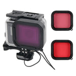Caixa Protetora Impermeável 45m + Tampa Traseira com Ecrã Tátil para GoPro NEW HERO /HERO6 /5, com Fivela, Suporte Básico, Parafuso e Filtros (Roxo, Vermelho, Rosa), Sem Necessidade de Remover a Lente, Ecrã Tátil + Filtros (Transparente)