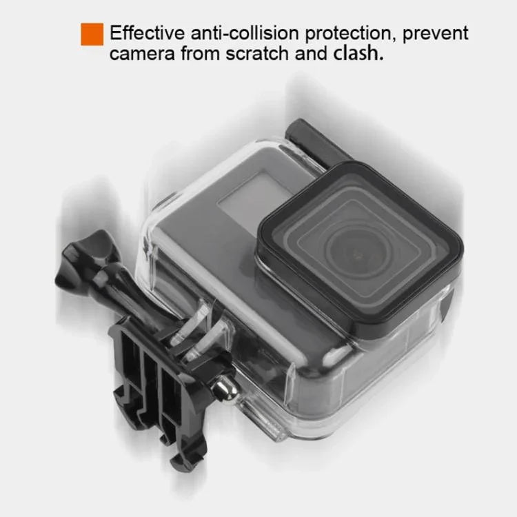 Caixa Protetora Impermeável 45m + Tampa Traseira com Ecrã Tátil para GoPro NEW HERO /HERO6 /5, com Fivela, Suporte Básico, Parafuso e Filtros (Roxo, Vermelho, Rosa), Sem Necessidade de Remover a Lente, Ecrã Tátil + Filtros (Transparente)