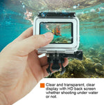 Caixa Protetora Impermeável 45m + Tampa Traseira com Ecrã Tátil para GoPro NEW HERO /HERO6 /5, com Fivela, Suporte Básico, Parafuso e Filtros (Roxo, Vermelho, Rosa), Sem Necessidade de Remover a Lente, Ecrã Tátil + Filtros (Transparente)