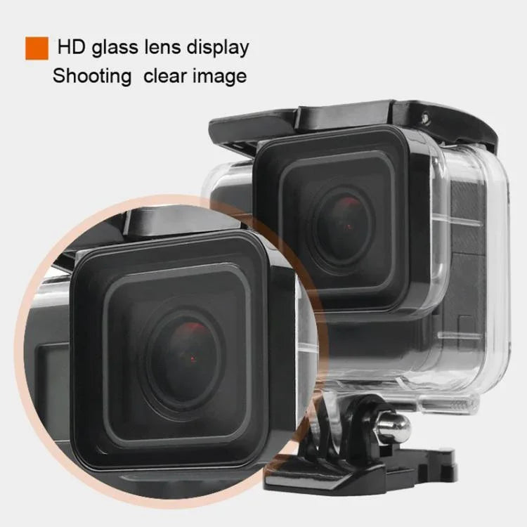 Caixa Protetora Impermeável 45m + Tampa Traseira com Ecrã Tátil para GoPro NEW HERO /HERO6 /5, com Fivela, Suporte Básico, Parafuso e Filtros (Roxo, Vermelho, Rosa), Sem Necessidade de Remover a Lente, Ecrã Tátil + Filtros (Transparente)