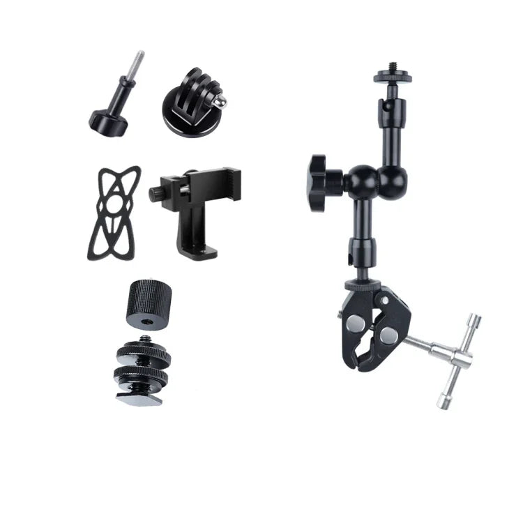 Braço Mágico Articulado de Fricção Ajustável 7 polegadas + Garras Grandes com Presilha para Telemóvel, Braço Mágico 7 polegadas + Garras com Presilha para Telemóvel