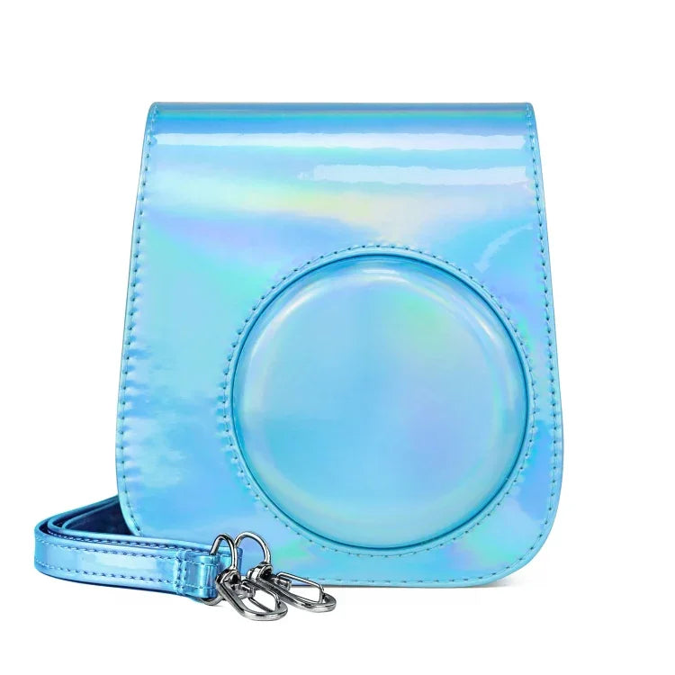 Bolsa de Câmara Aurora Color em Pele com Corpo Inteiro e Alça de Ombro para FUJIFILM Instax mini 11, Azul
