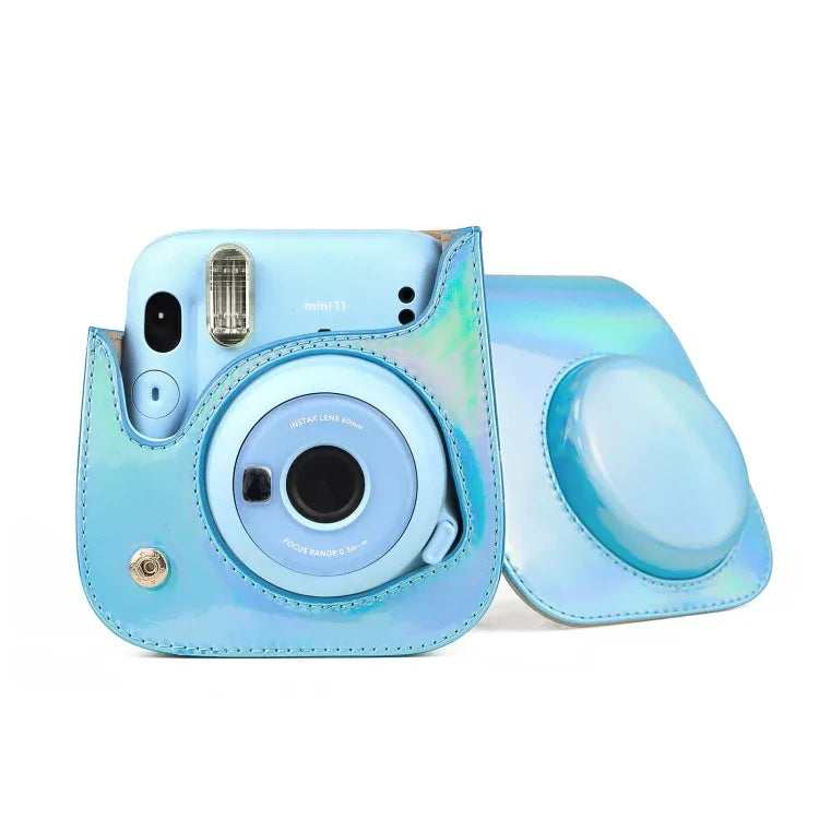Bolsa de Câmara Aurora Color em Pele com Corpo Inteiro e Alça de Ombro para FUJIFILM Instax mini 11, Azul