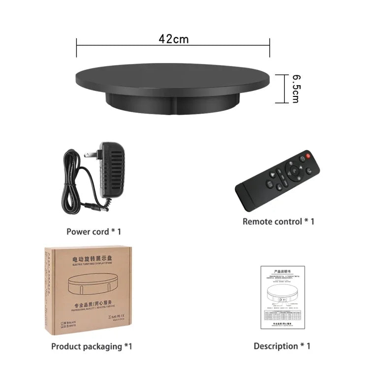 Suporte Giratório Elétrico de 42cm para Exposição, Acessórios para Filmagem, Capacidade: 100kg, Alimentação por Ficha, Ficha UE, 42cm, Ficha UE