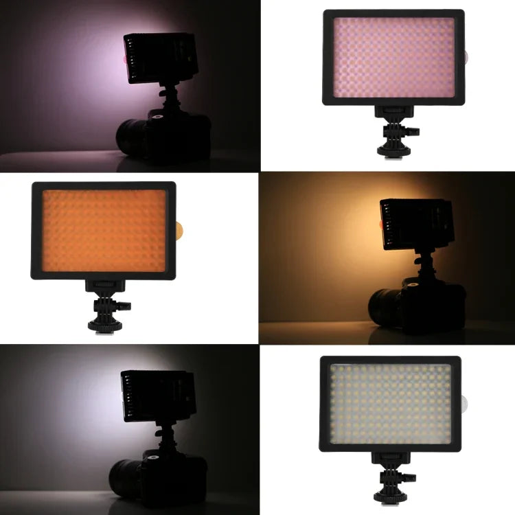 Luz de Vídeo LED de Luz Branca HD-160 para Fotografia com Câmara, Luz de Preenchimento para Canon, Nikon, Câmara DSLR com 3 Placas de Filtro, HD-160