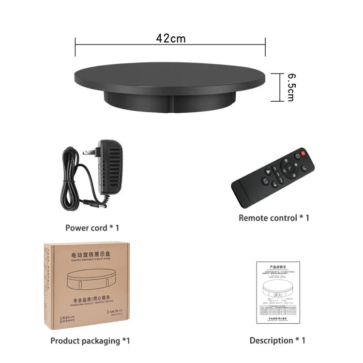 Suporte Giratório Elétrico de 42cm para Exposição, Acessórios para Filmagem, Capacidade: 100kg, Alimentação por Ficha, Ficha UK, 42cm, Ficha UK