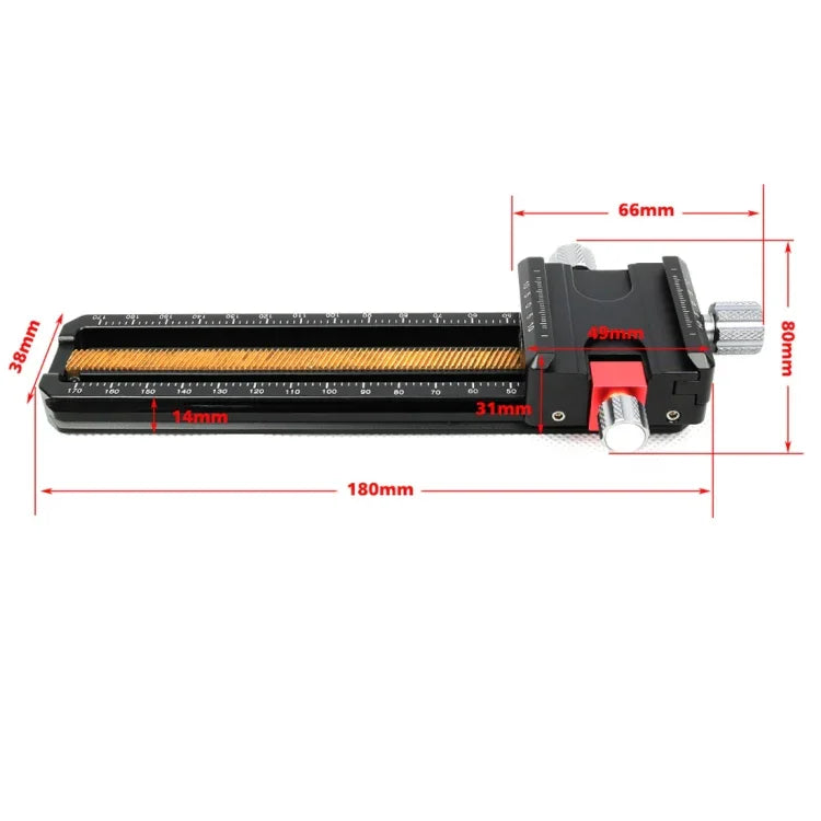Suporte de Placa de Libertação Rápida MR-180 para Cabeça de Tripé com Trilho Macro de Alumínio de Precisão de 180mm 2-vias FITTEST