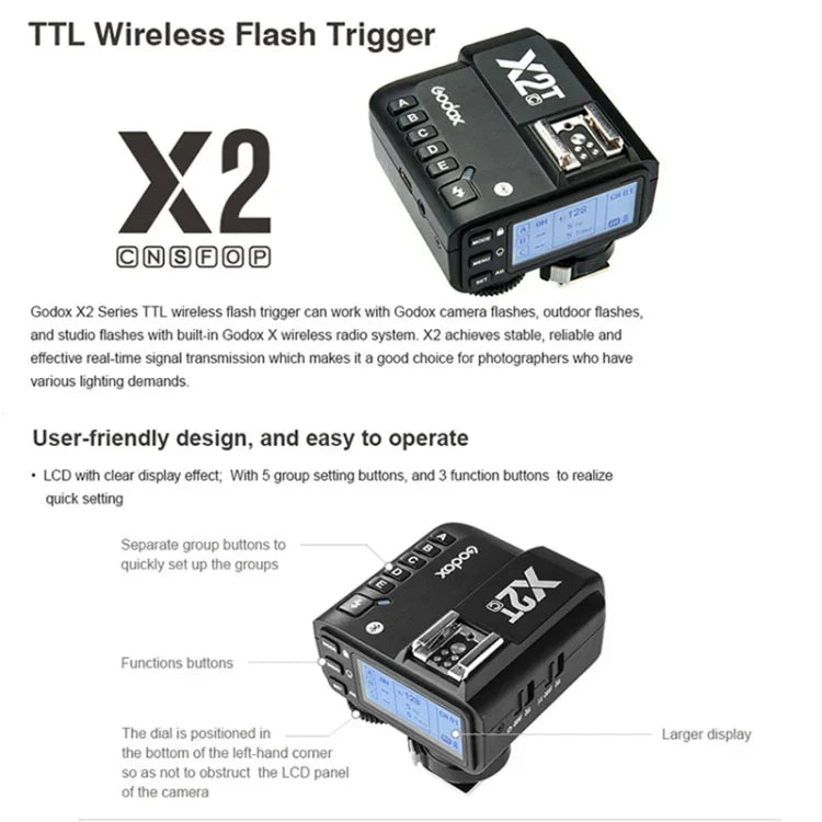 Disparador Flash Sem Fios Bluetooth Godox X2T-C E-TTL II para Canon, X2T-C para Canon
