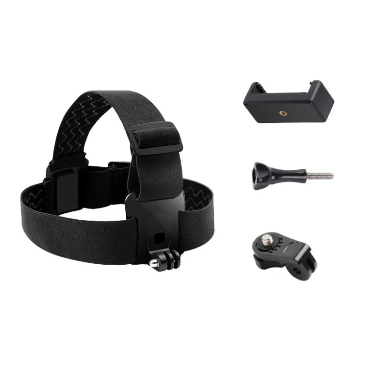 Correia Elástica Ajustável para Montagem na Cabeça com Suporte para Telemóvel, Parafuso e Adaptador em S para GoPro HERO10 Black / HERO9 Black /8 /7 /6 /5, Xiaoyi e Outras Câmaras de Ação, Smartphones