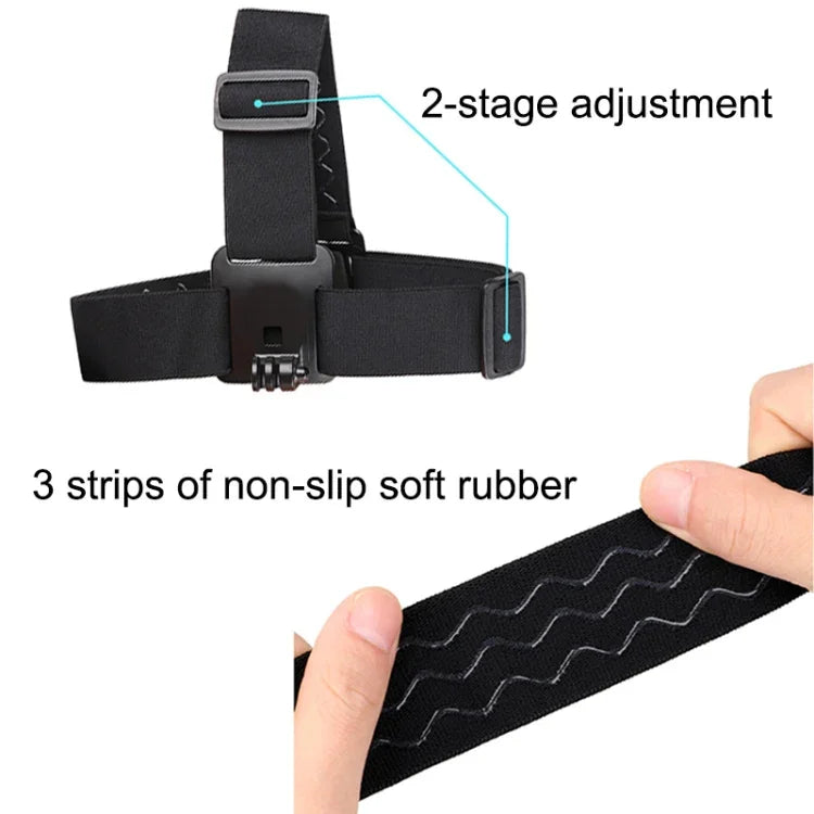Correia Elástica Ajustável para Montagem na Cabeça com Suporte para Telemóvel, Parafuso e Adaptador em S para GoPro HERO10 Black / HERO9 Black /8 /7 /6 /5, Xiaoyi e Outras Câmaras de Ação, Smartphones
