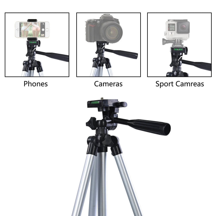 Tripé Dobrável de Liga de Alumínio de 4 Secções com Cabeça Tridimensional de 130cm, L-3130 Prateado, L-3130 Preto, L-3130 Dourado Champanhe