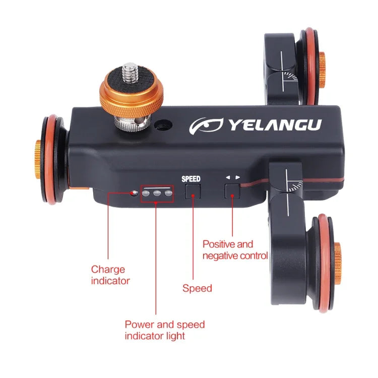 Carro Dolly de Roda para Câmara YELANGU L4X II com Carril Elétrico Deslizante, 3 Rodas, Polia de Vídeo com Controlo Remoto para DSLR / Câmaras DV Domésticas, GoPro, Smartphones, Carga: 3kg, Carro Dolly L4X Preto