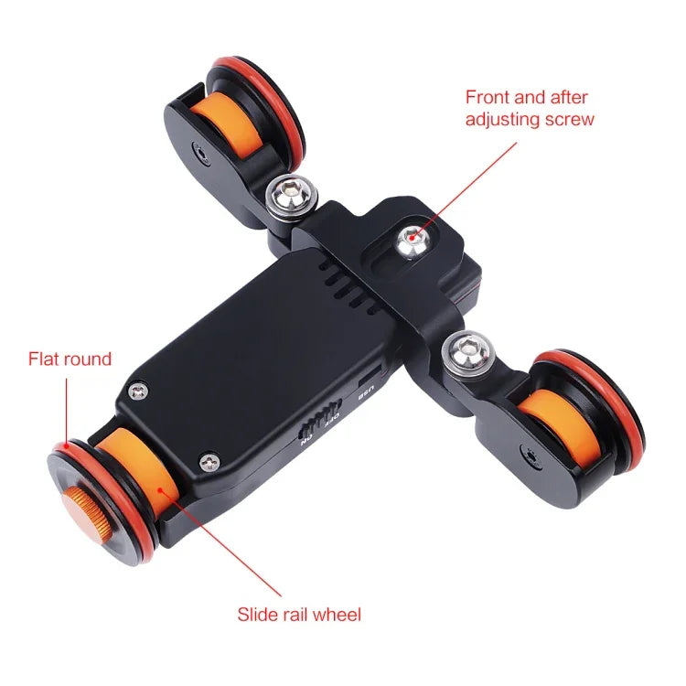 Carro Dolly de Roda para Câmara YELANGU L4X II com Carril Elétrico Deslizante, 3 Rodas, Polia de Vídeo com Controlo Remoto para DSLR / Câmaras DV Domésticas, GoPro, Smartphones, Carga: 3kg, Carro Dolly L4X Preto