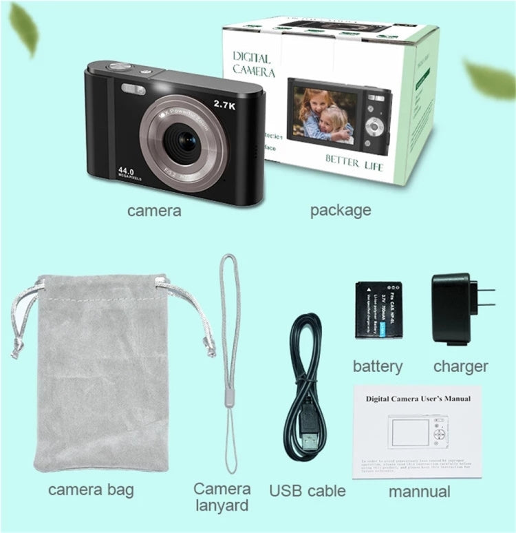 Câmara Digital DC302 2,88 polegadas 44MP Zoom 16X 2.7K Full HD Câmara Cartão para Crianças, Ficha US, DC302, Ficha US