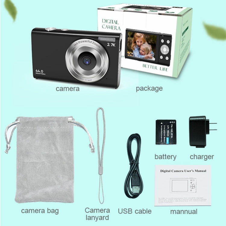 Câmara Digital DC402 de 44MP, Zoom 16X, 2.4 polegadas, 1080P Full HD, Câmara para Crianças com Cartão, Plugue EUA