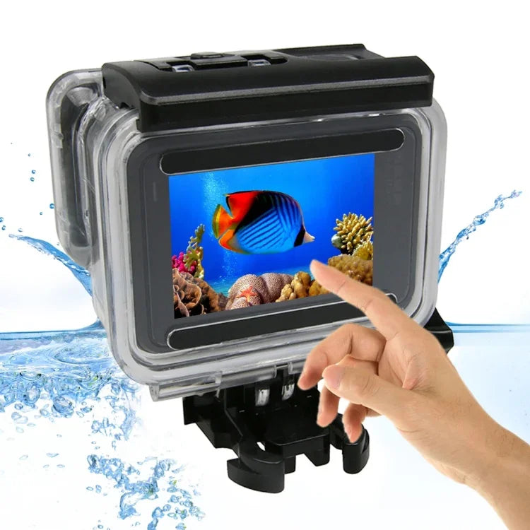 Para GoPro HERO6 /5 Ecrã Tátil Caixa Protetora Subaquática 45m com Fecho Montagem Básica & Parafuso, Sem Necessidade de Remover a Lente, Subaquática 45m
