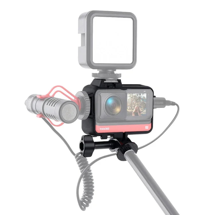 Cage Protetor com Estrutura Plástica com Adaptador de Base para Tripé & Parafuso Longo & Base Cold Shoe para Insta360 One R, Estrutura Cold Shoe