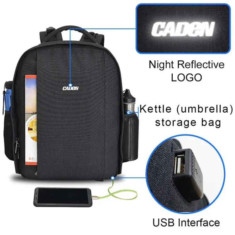 Mochila Fotográfica Multifuncional CADeN para Câmara SLR com Bolsa para Objetivas