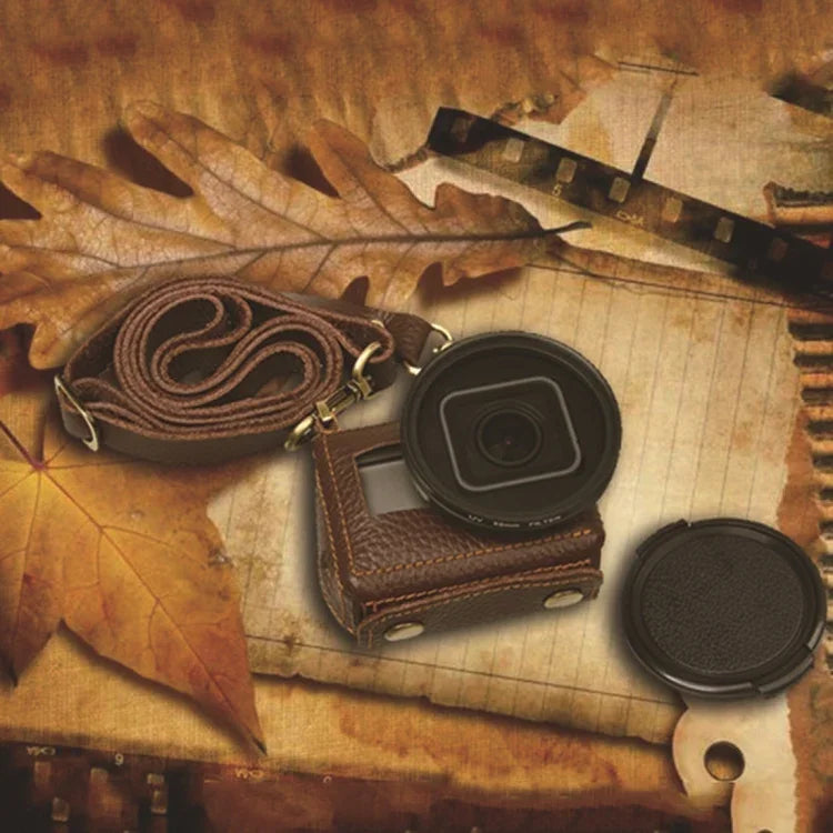 Para GoPro HERO4 Estojo Protetor de Couro Genuíno Textura Litchi com Correia, Textura Litchi (Castanho)