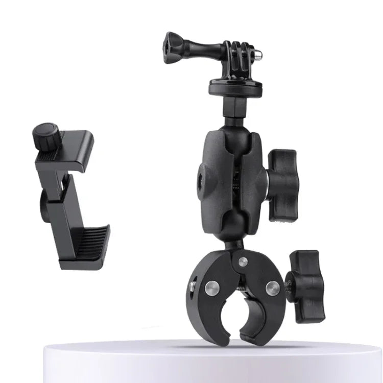 Suporte Ajustável para Câmara de Ação com Rotação 360 para Guiador de Bicicleta ou Motociclo com Presilha para Telemóvel, Versão Standard com Presilha para Telemóvel