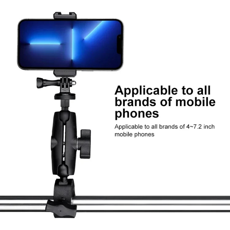 Suporte Ajustável para Câmara de Ação com Rotação 360 para Guiador de Bicicleta ou Motociclo com Presilha para Telemóvel, Versão Standard com Presilha para Telemóvel