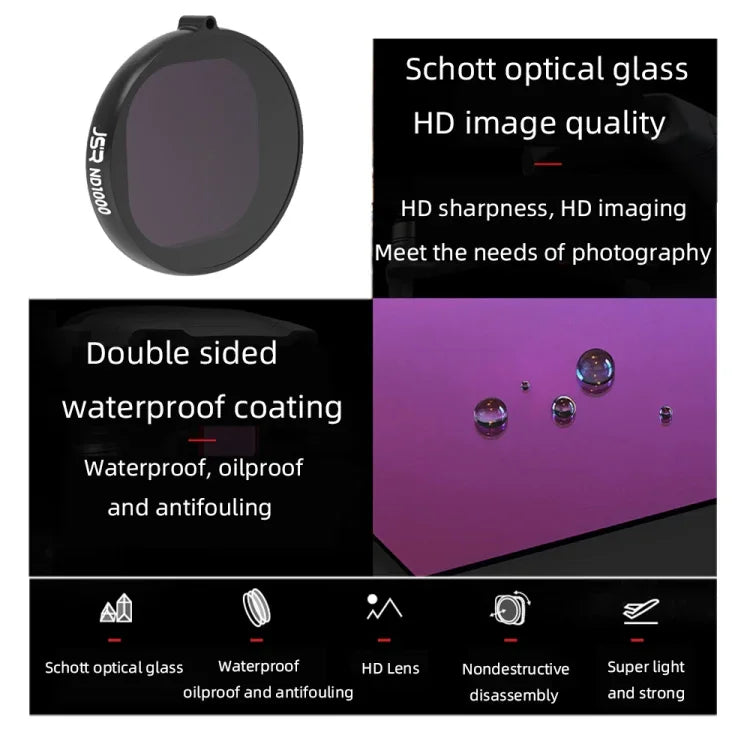 Filtro de Lente ND1000 com Corpo Redondo JSR para GoPro HERO8 Black, Lente ND1000
