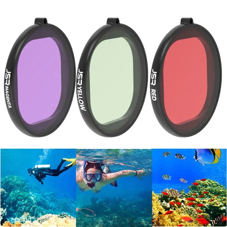Filtro de Lente de Mergulho 3 em 1 Vermelho + Amarelo + Roxo com Corpo Redondo JSR para GoPro HERO8 Black, Filtro de Cor 3 em 1