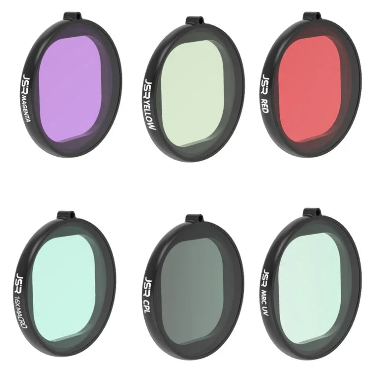 JSR Caixa Redonda Mergulho 6 em 1 Filtro de Lentes UV + CPL + 16X Macro + Vermelho + Amarelo + Roxo para GoPro HERO8 Black, Lente 6 em 1