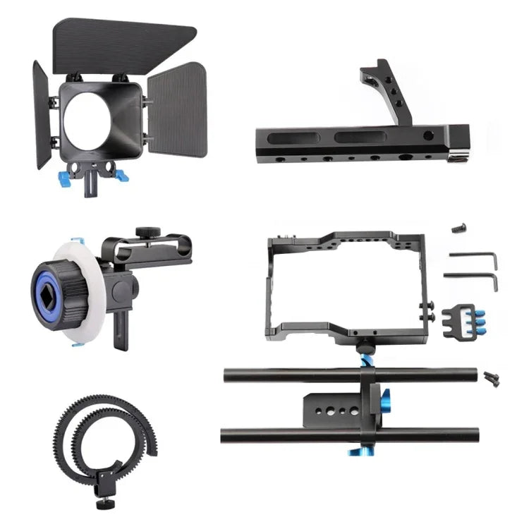 Kit Estabilizador de Gaiola para Câmara de Vídeo YELANGU YLG1105A com Matte Box e Follow Focus para Panasonic Lumix DMC-GH4 & G7 / Sony A7 & A7S & A7R & A7RII & A7SII, YLG1105A
