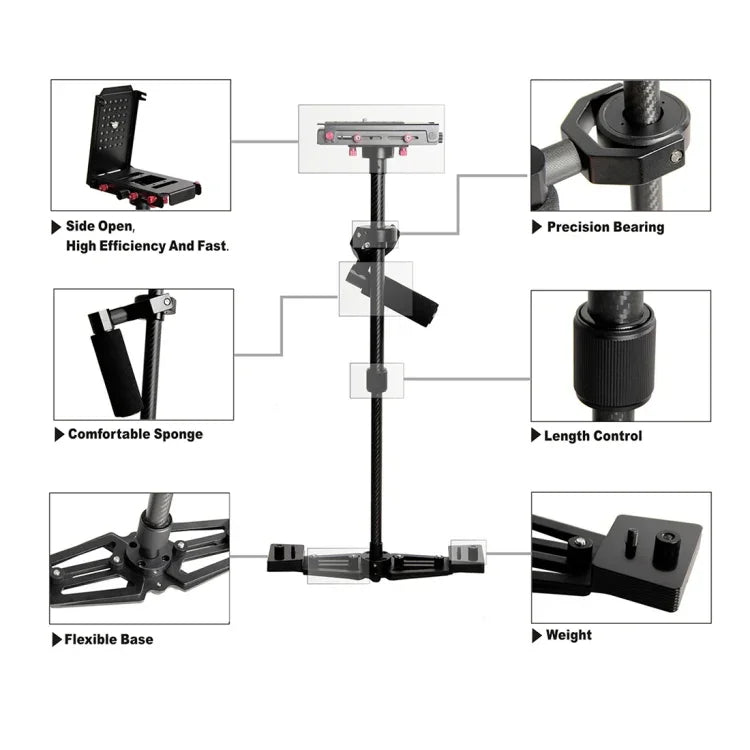 Estabilizador Profissional Steadicam Manual YELANGU YLG0107K 40-67cm em Alumínio de Aviação + Fibra de Carbono para Câmara DSLR DV